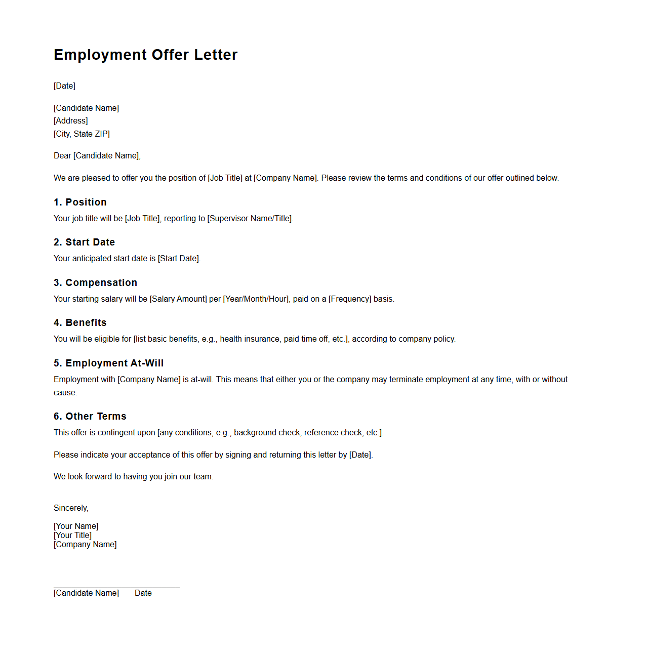 Basic Employment Offer Letter Outline
