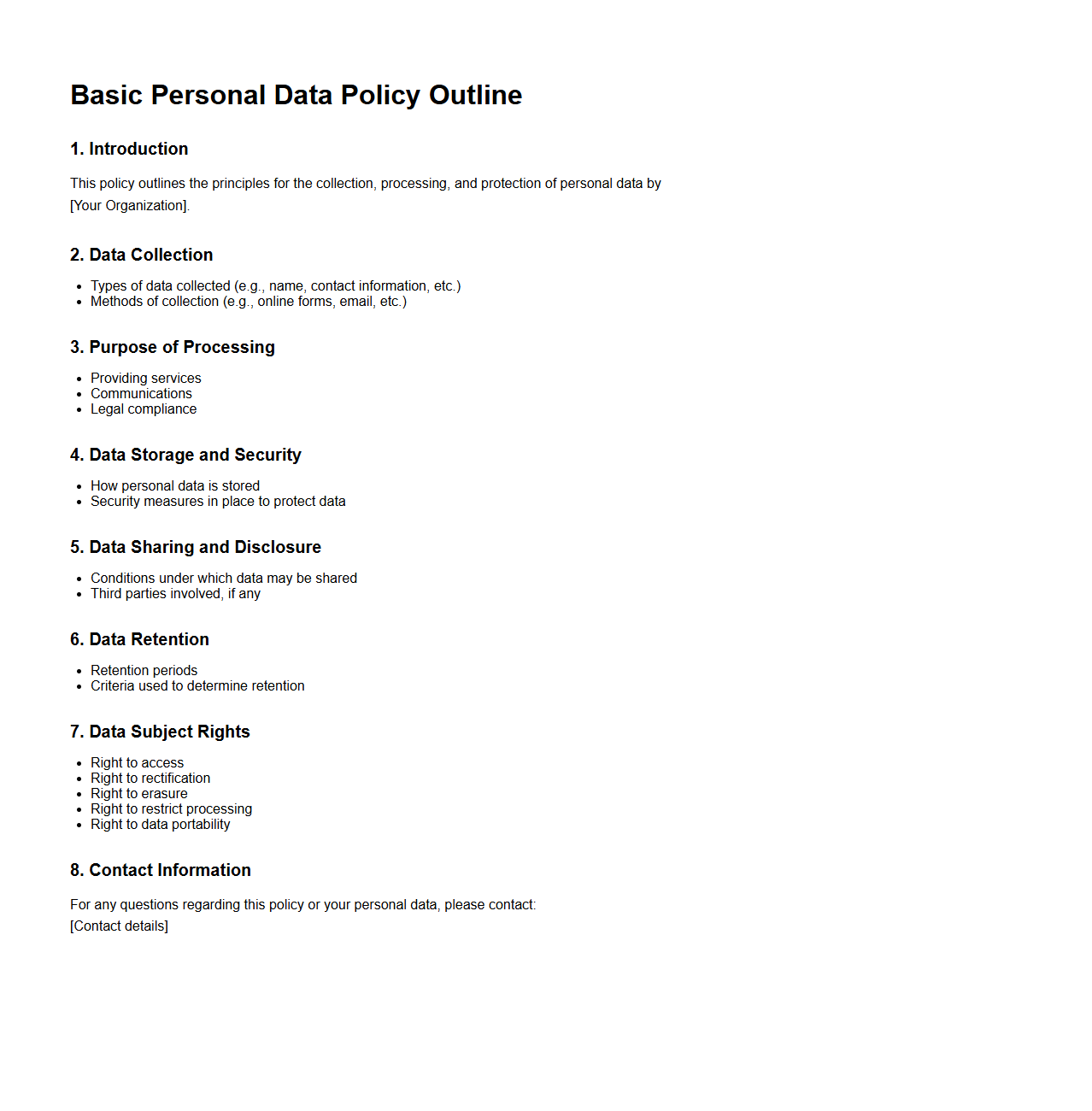 Basic Personal Data Policy Outline