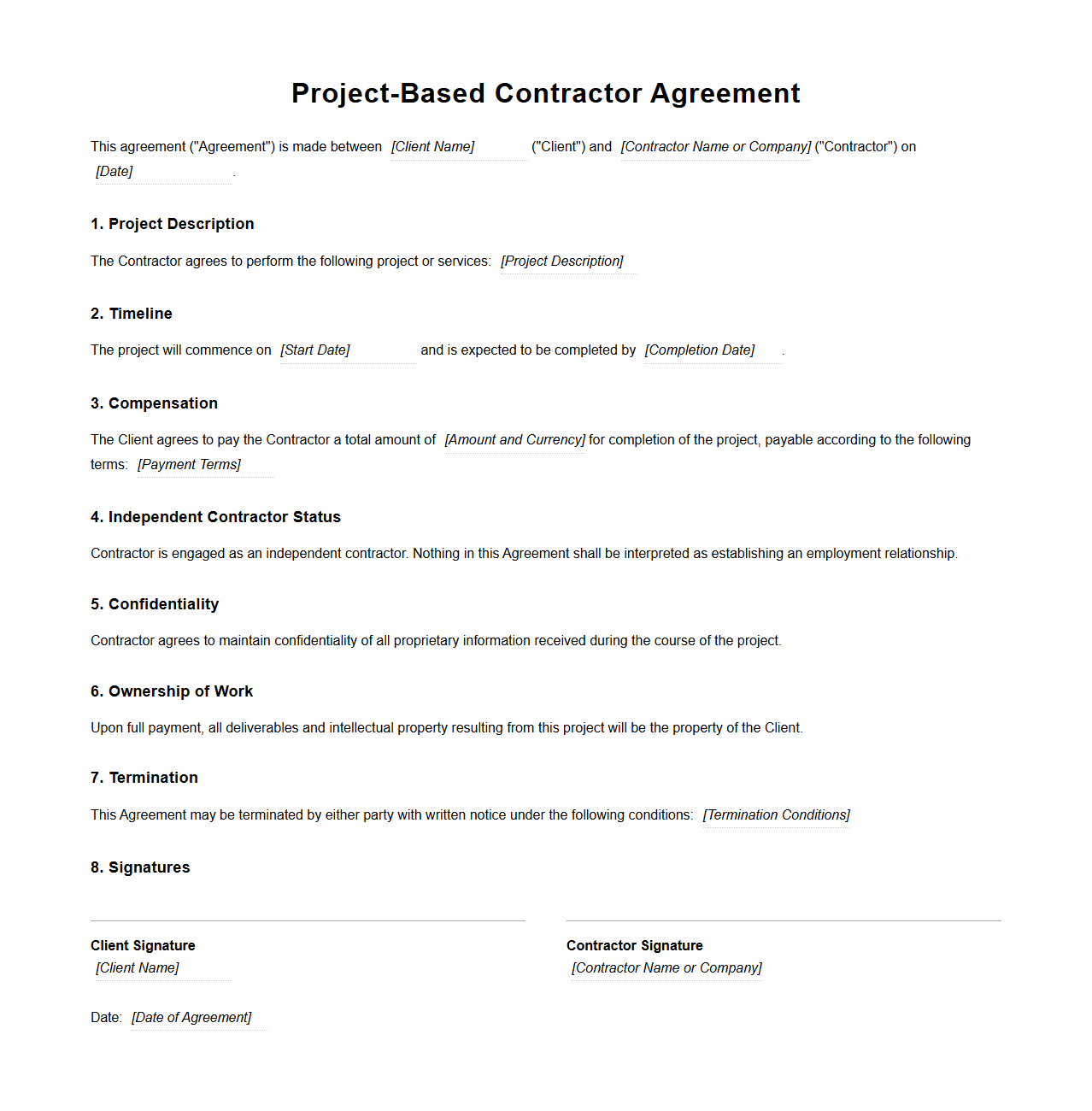 Basic Project-Based Contractor Agreement Format