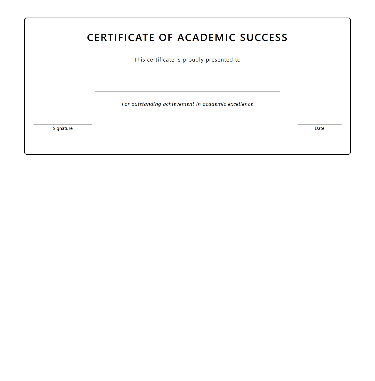 Blank Academic Success Certificate Template