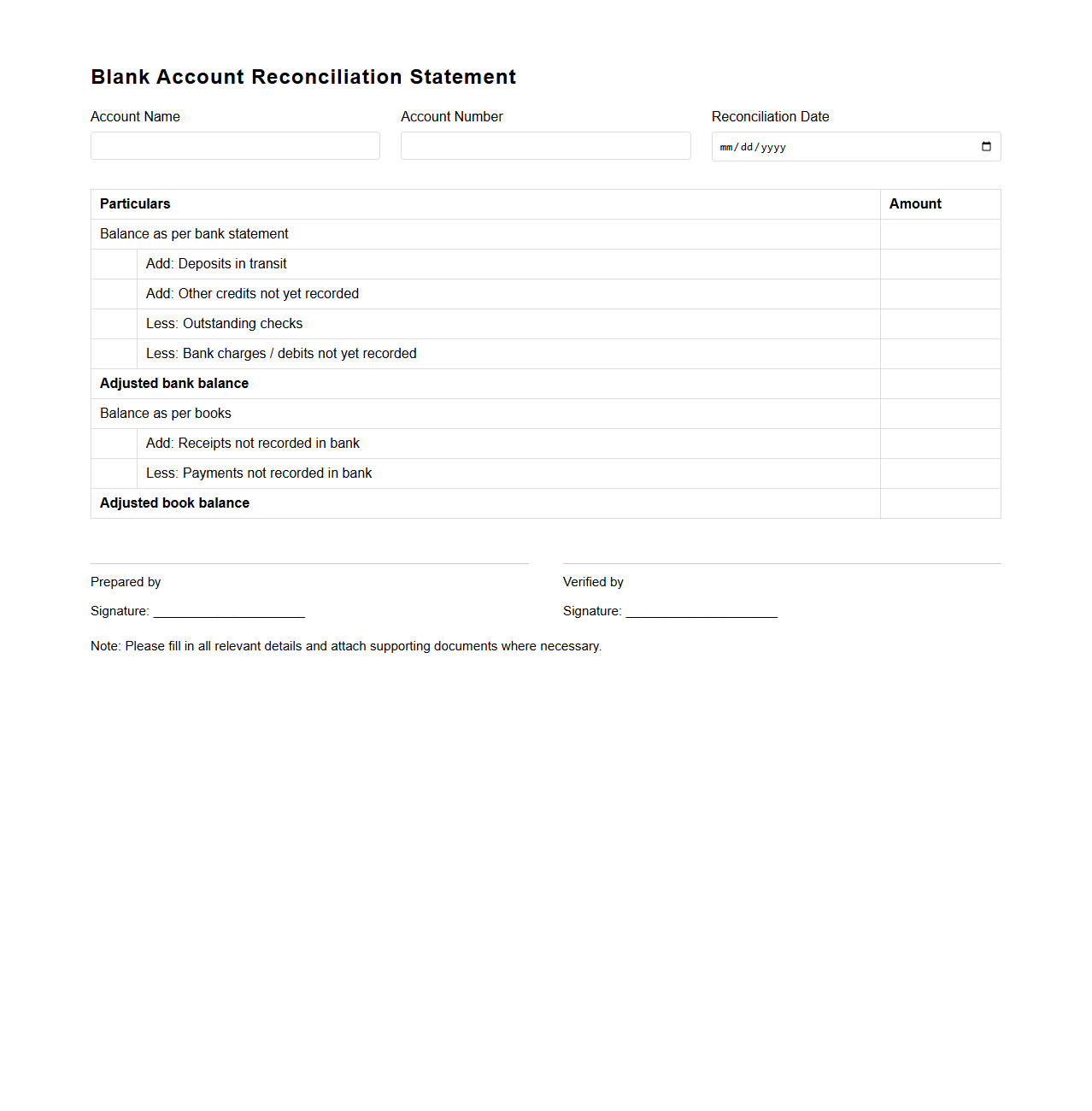 Blank Account Reconciliation Statement