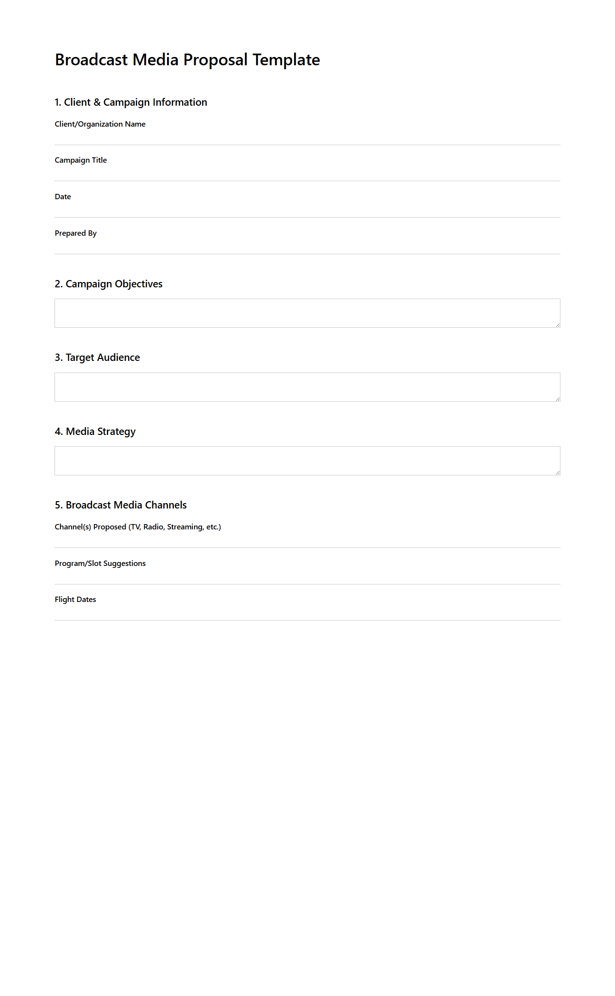 Blank Broadcast Media Proposal Template for Marketing Campaigns