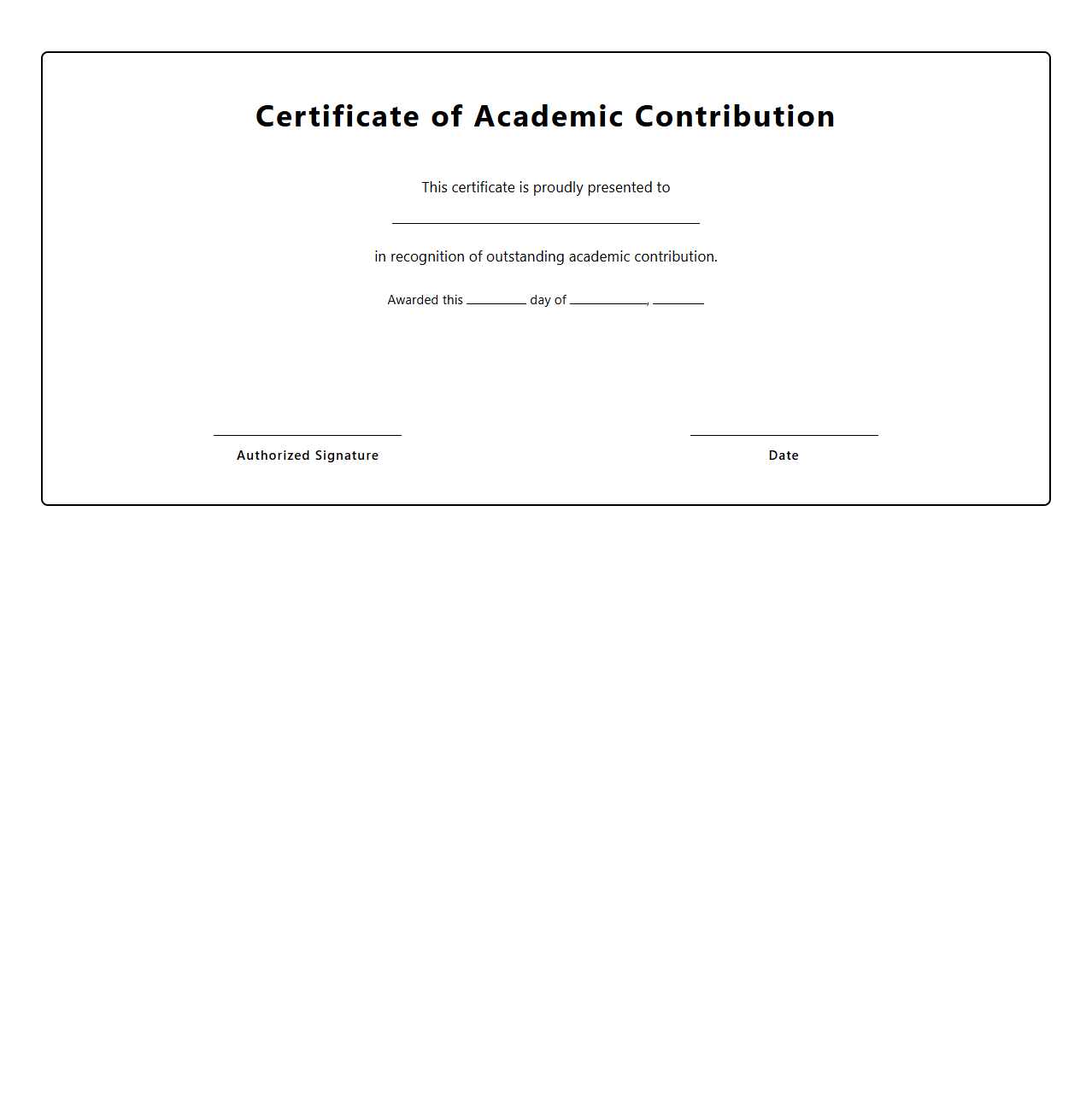 Blank Certificate Template for Academic Contribution