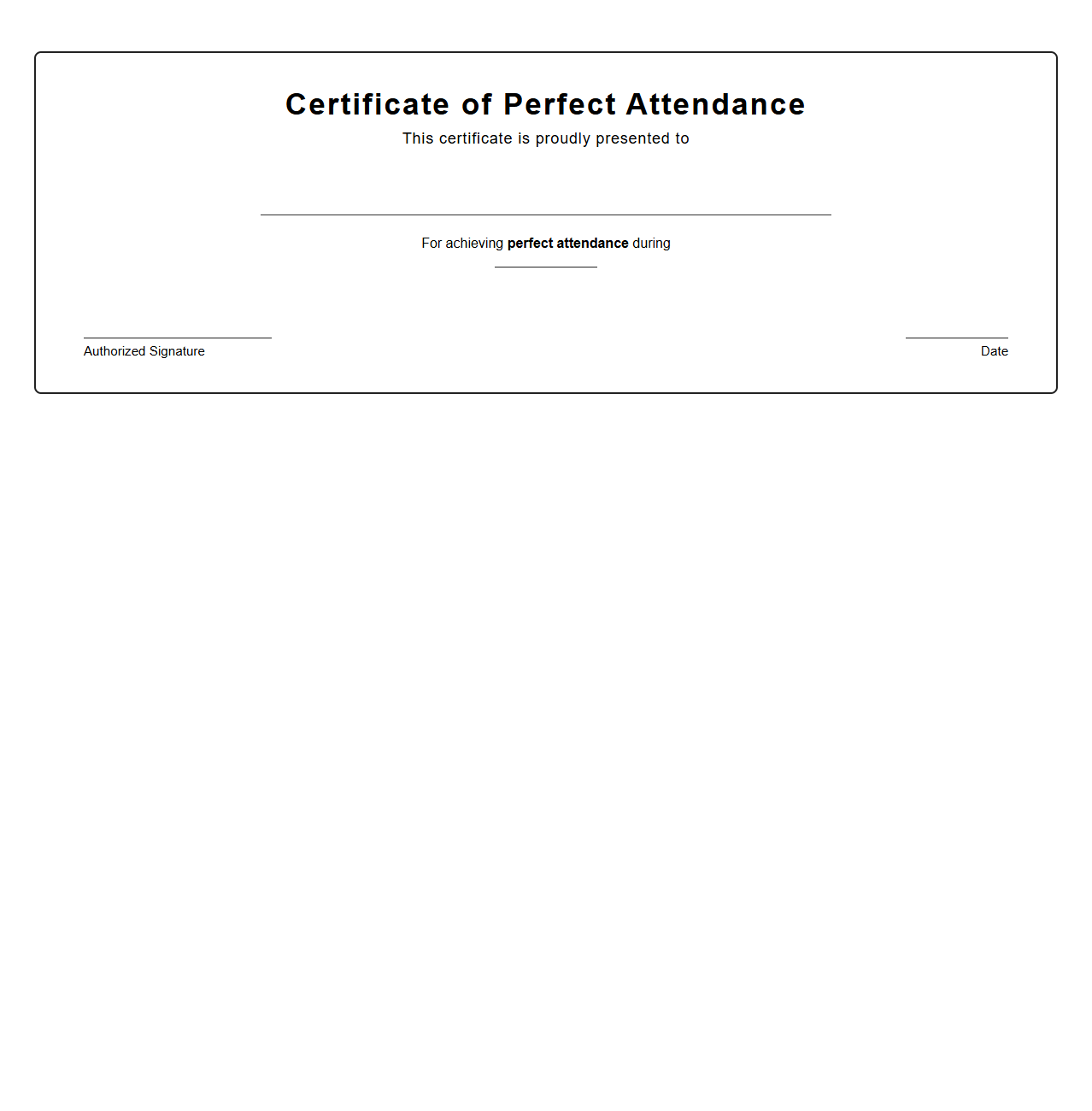 Blank Certificate Template for Perfect Attendance