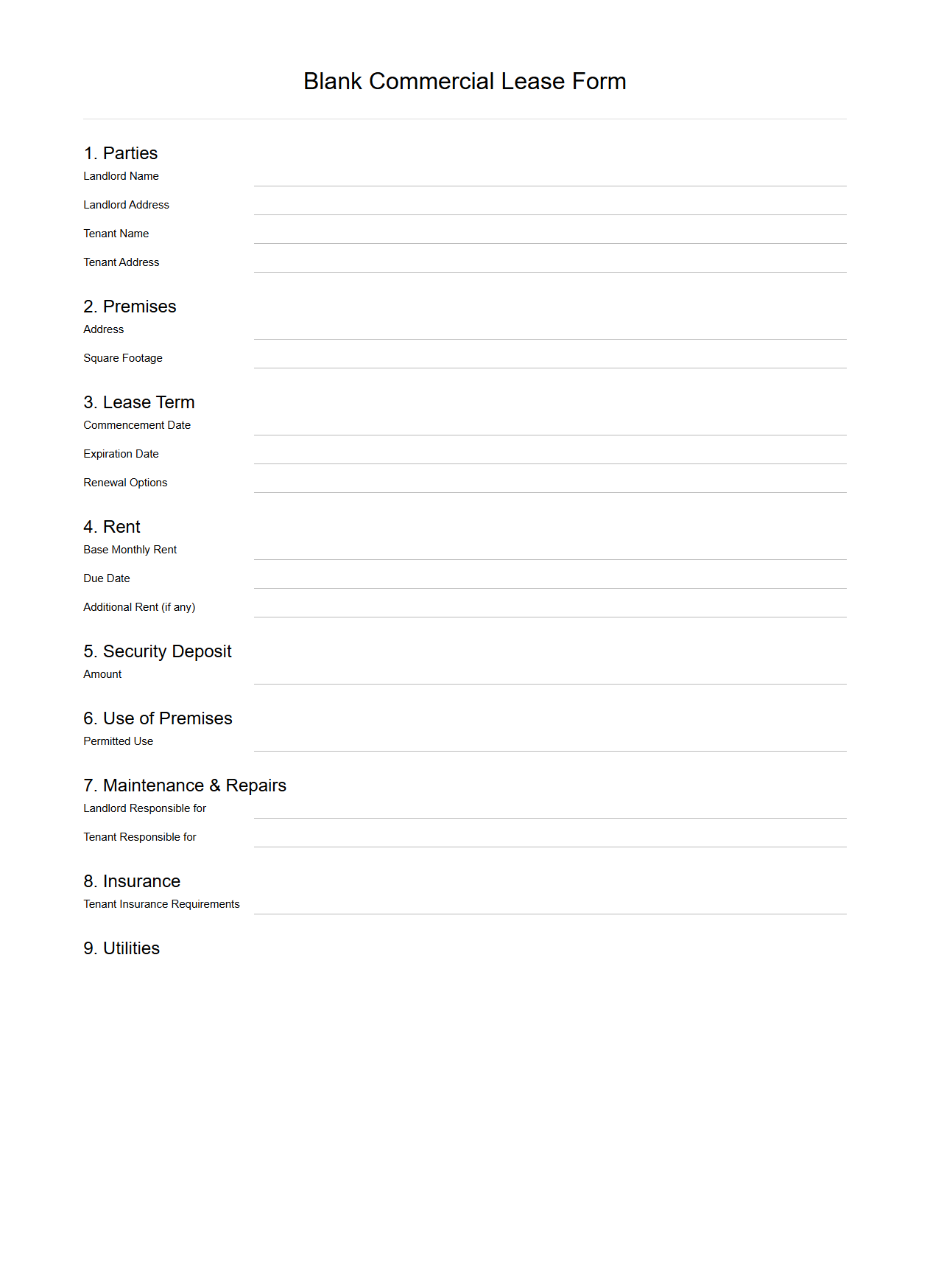 Blank Commercial Lease Form