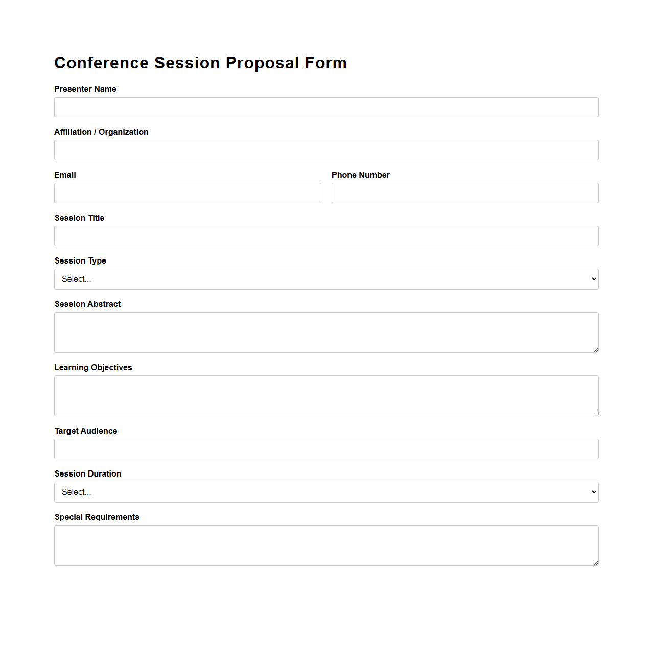 Blank Conference Session Proposal Form