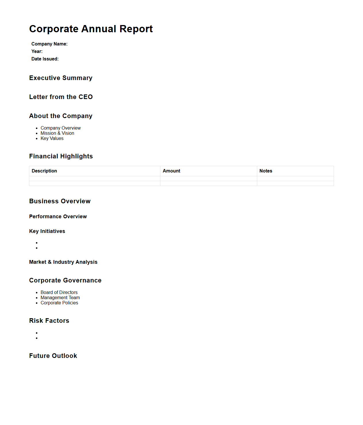 Blank Corporate Annual Report Template