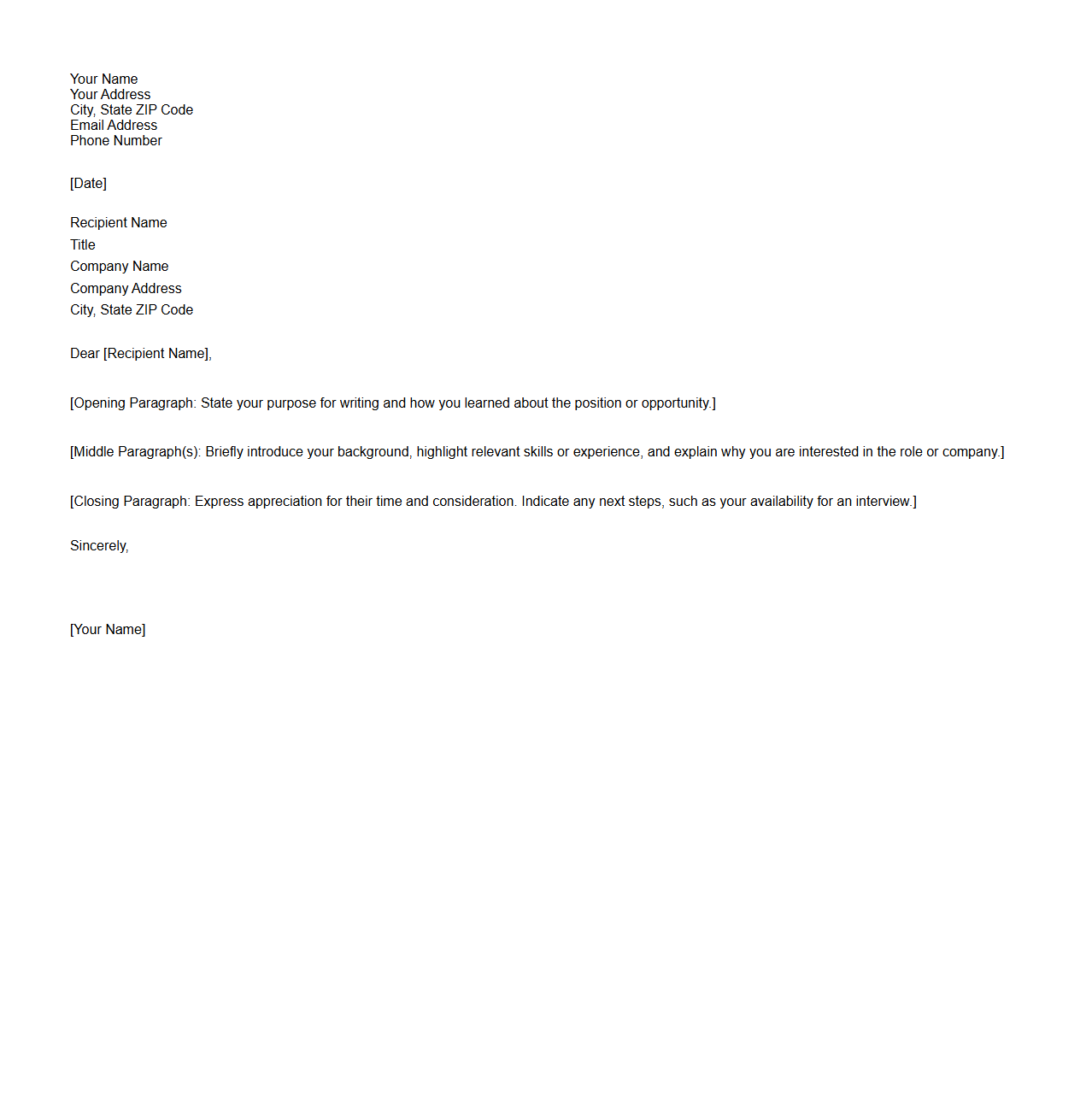 Blank Cover Letter Template for Professional Introductions