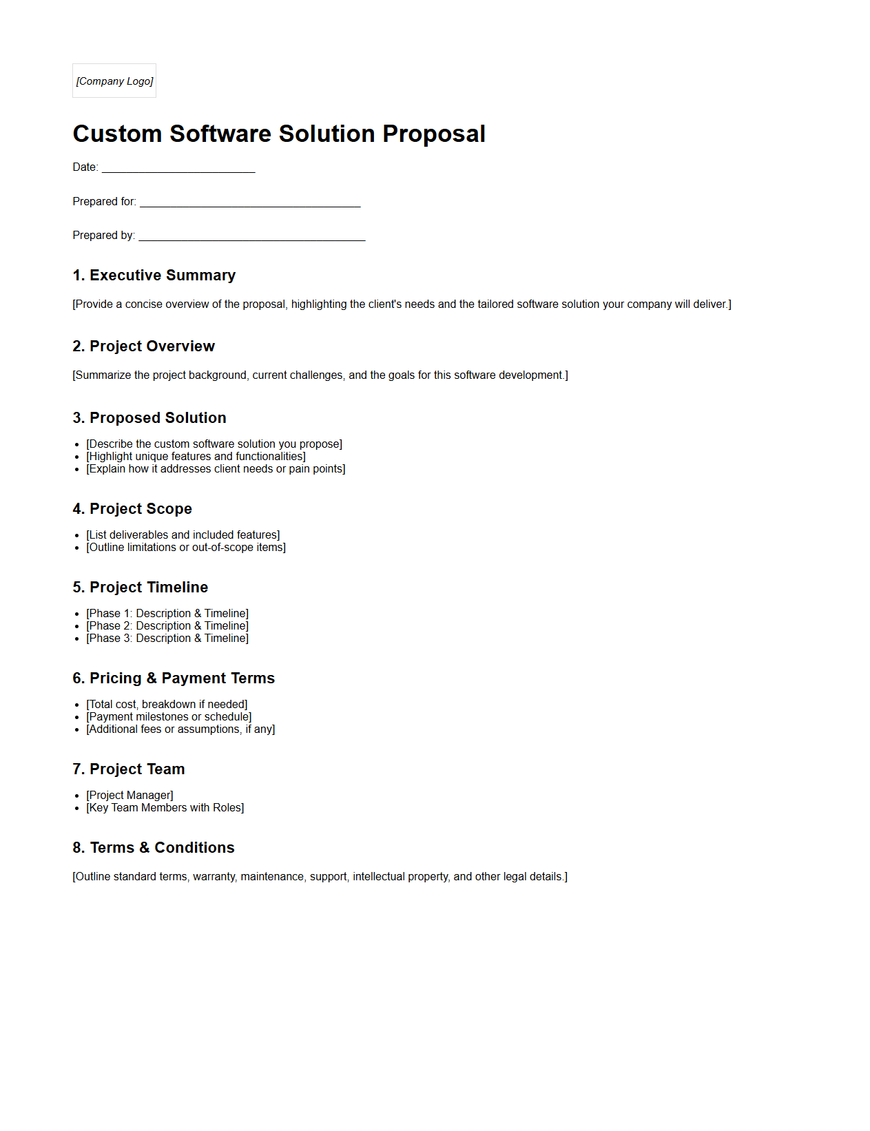Blank Custom Software Solution Proposal Template