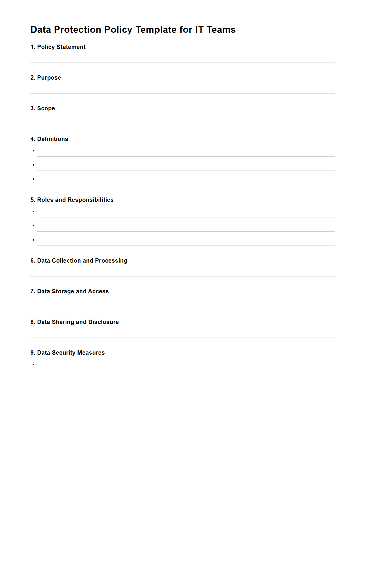 Blank Data Protection Policy Template for IT Teams