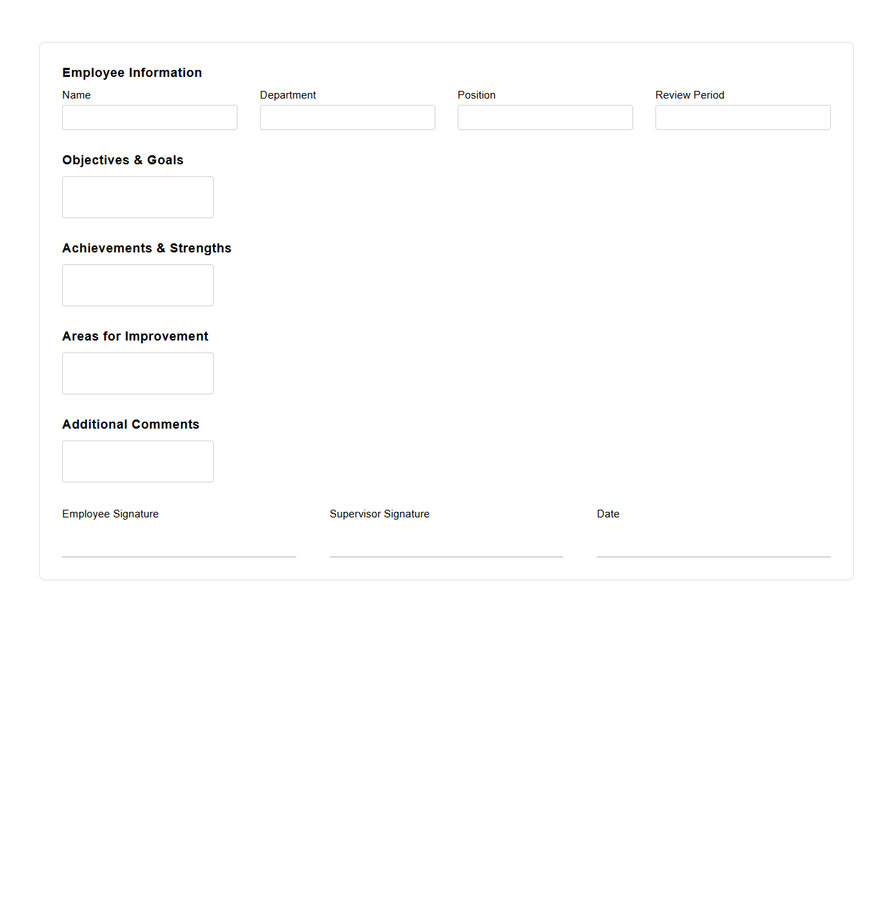 Blank Employee Progress Report Layout