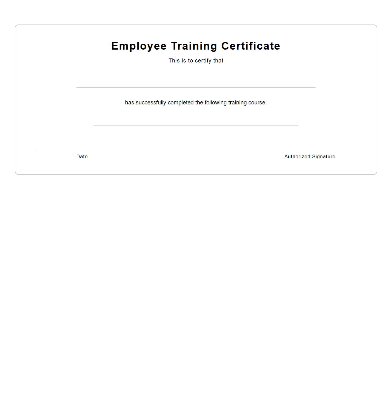 Blank Employee Training Certificate Template