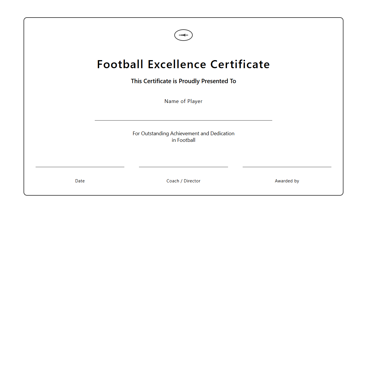 Blank Football Excellence Certificate Template