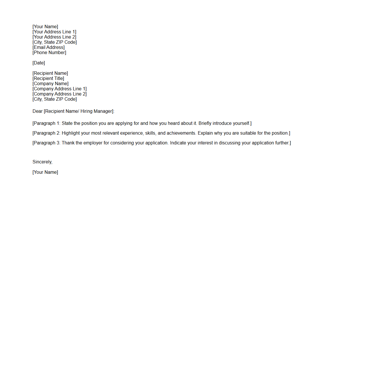 Blank Formal Cover Letter Template