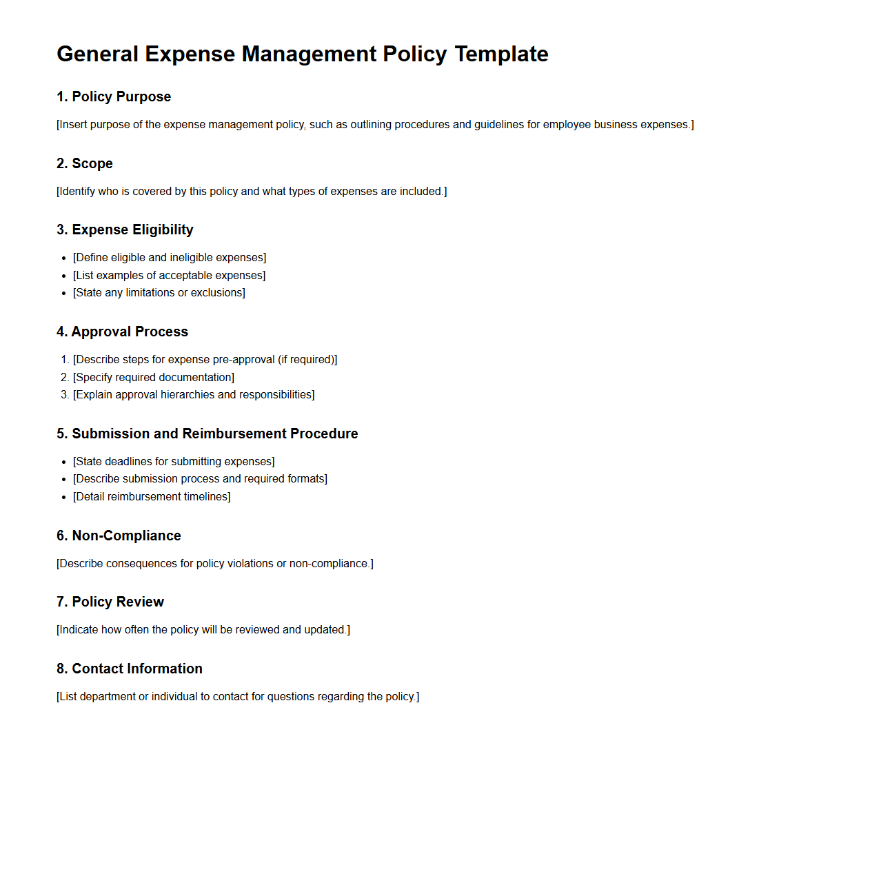 Blank General Expense Management Policy Template