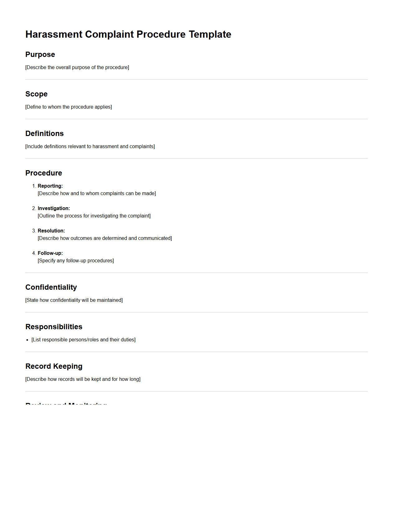 Blank Harassment Complaint Procedure Template