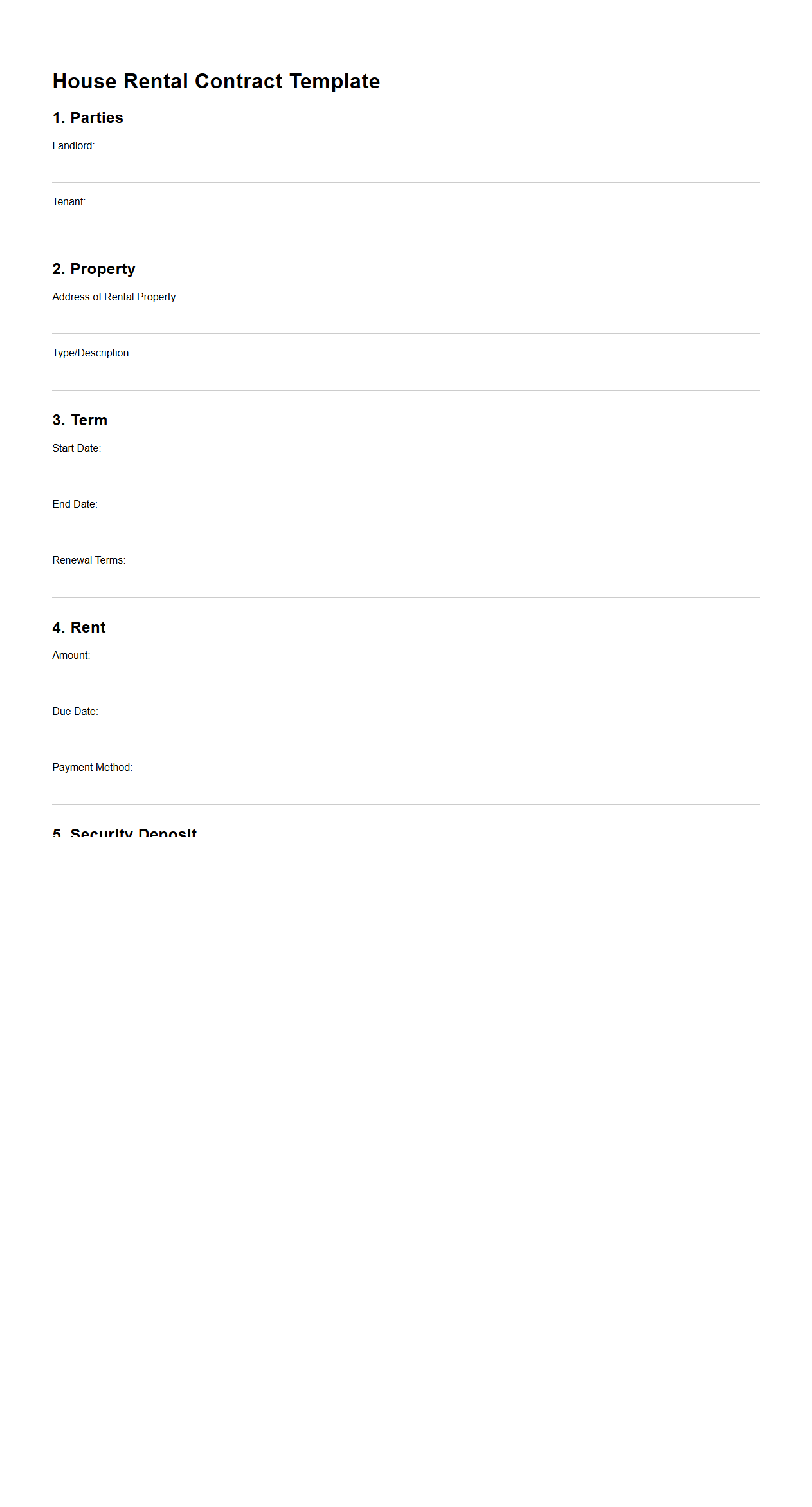 Blank House Rental Contract Template
