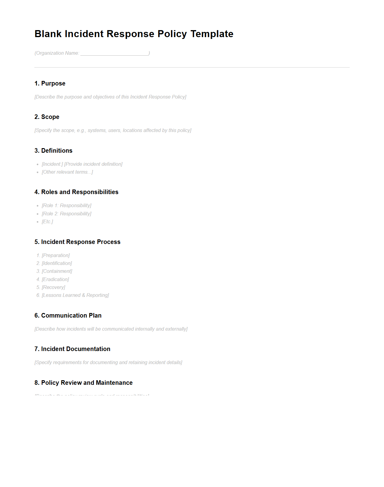 Blank Incident Response Policy Template for IT Security