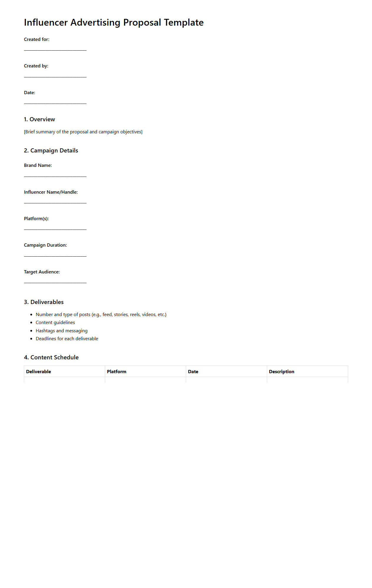 Blank Influencer Advertising Proposal Template for Social Platforms