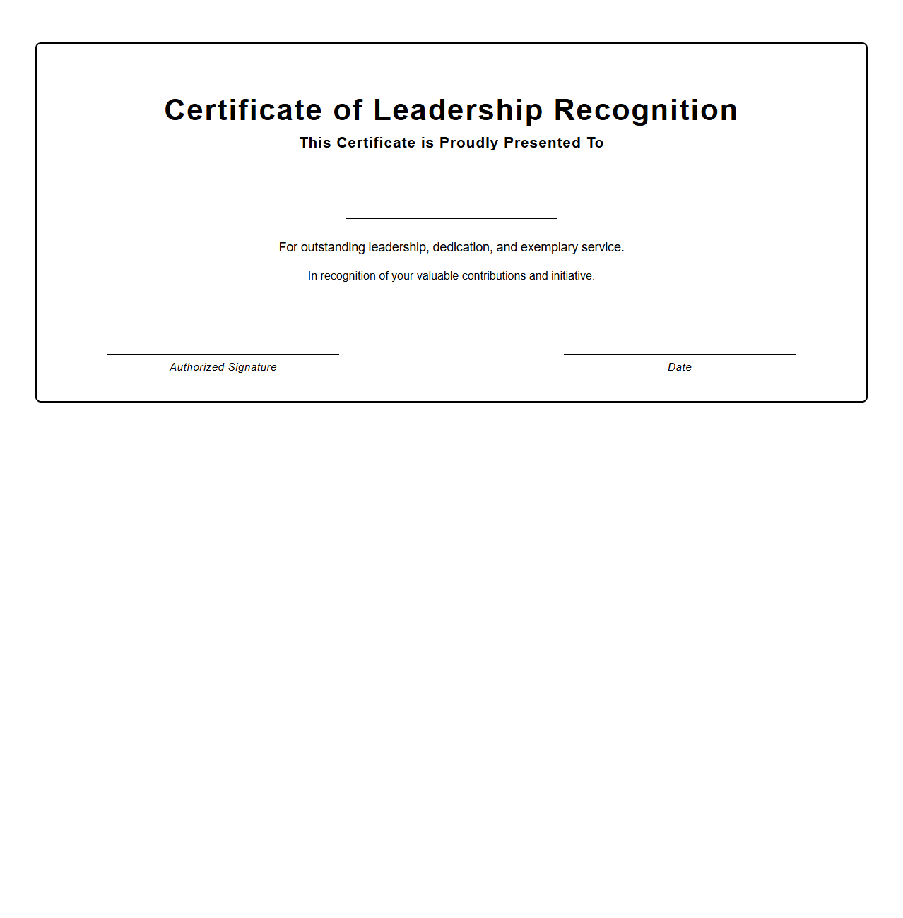 Blank Leadership Recognition Certificate Template