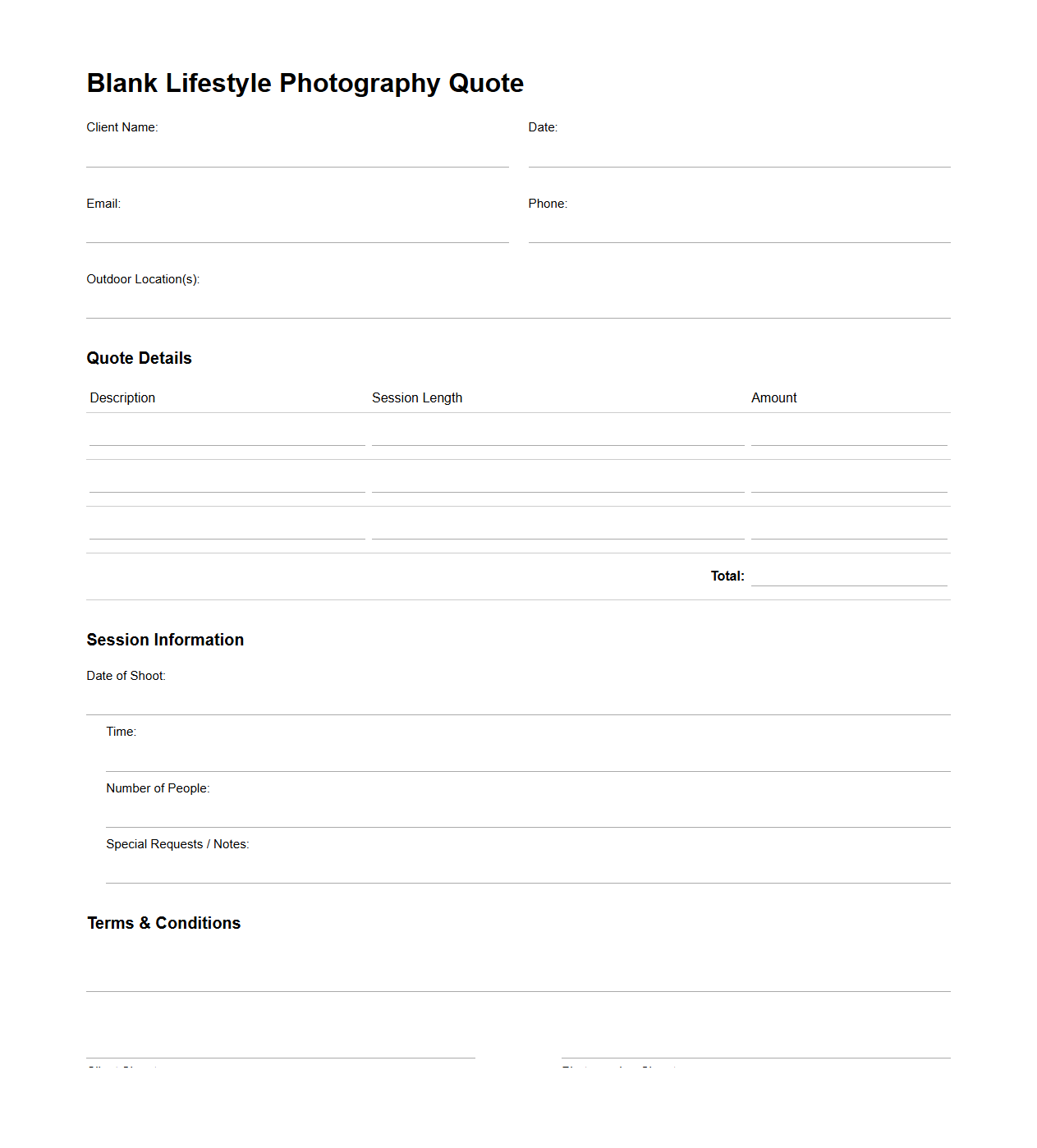 Blank Lifestyle Photography Quote Template for Outdoor Shoots