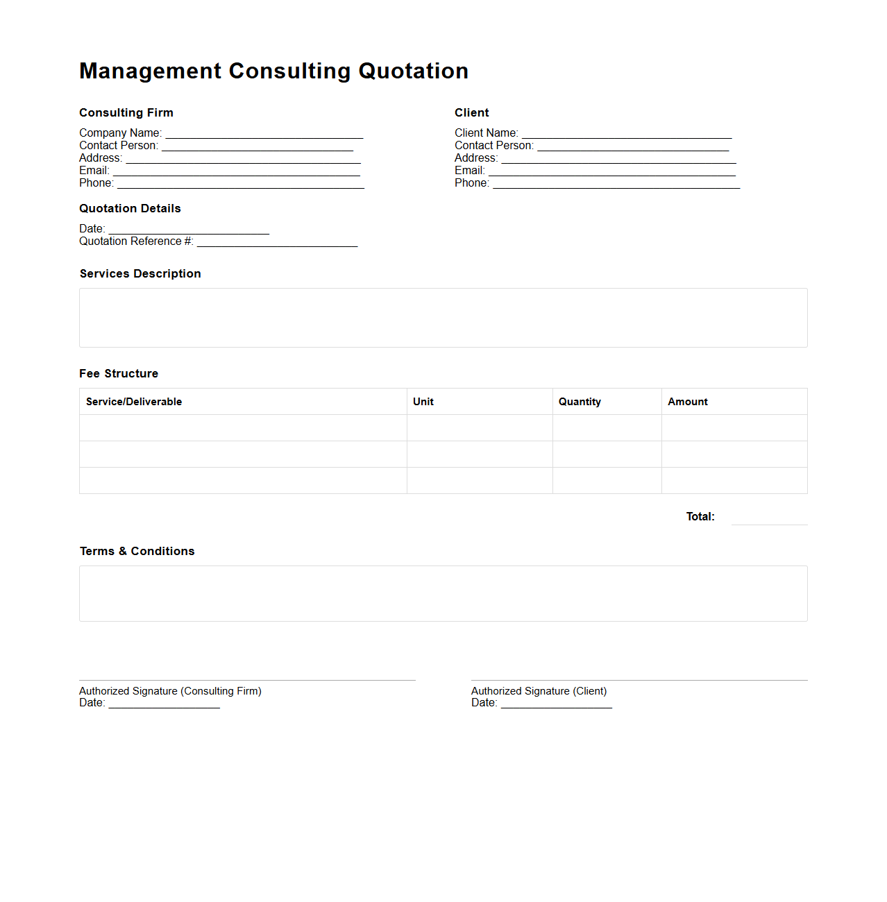 Blank Management Consulting Quotation Template