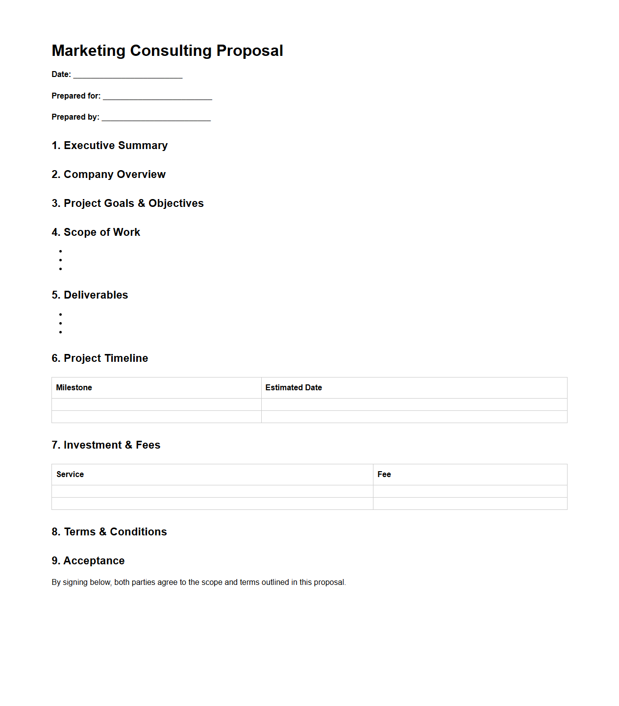 Blank Marketing Consulting Proposal Template