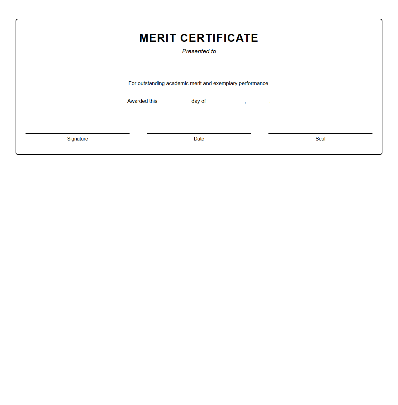 Blank Merit Certificate Template for Student Academic Merit