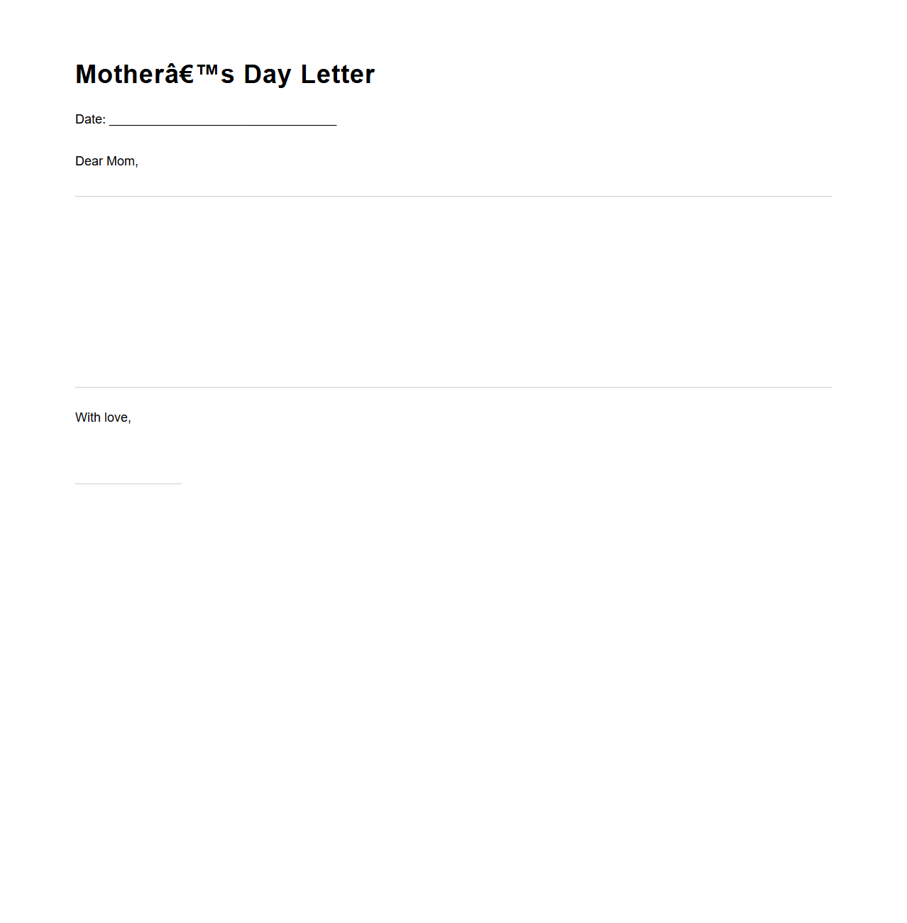 Blank Mother’s Day Letter Template
