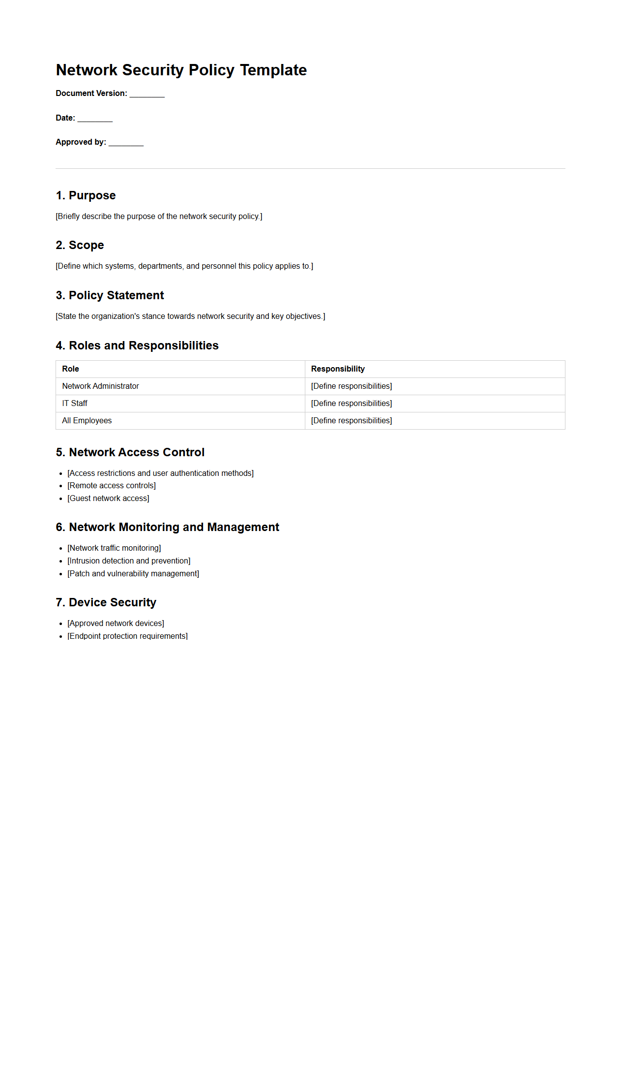 Blank Network Security Policy Template for Organizations
