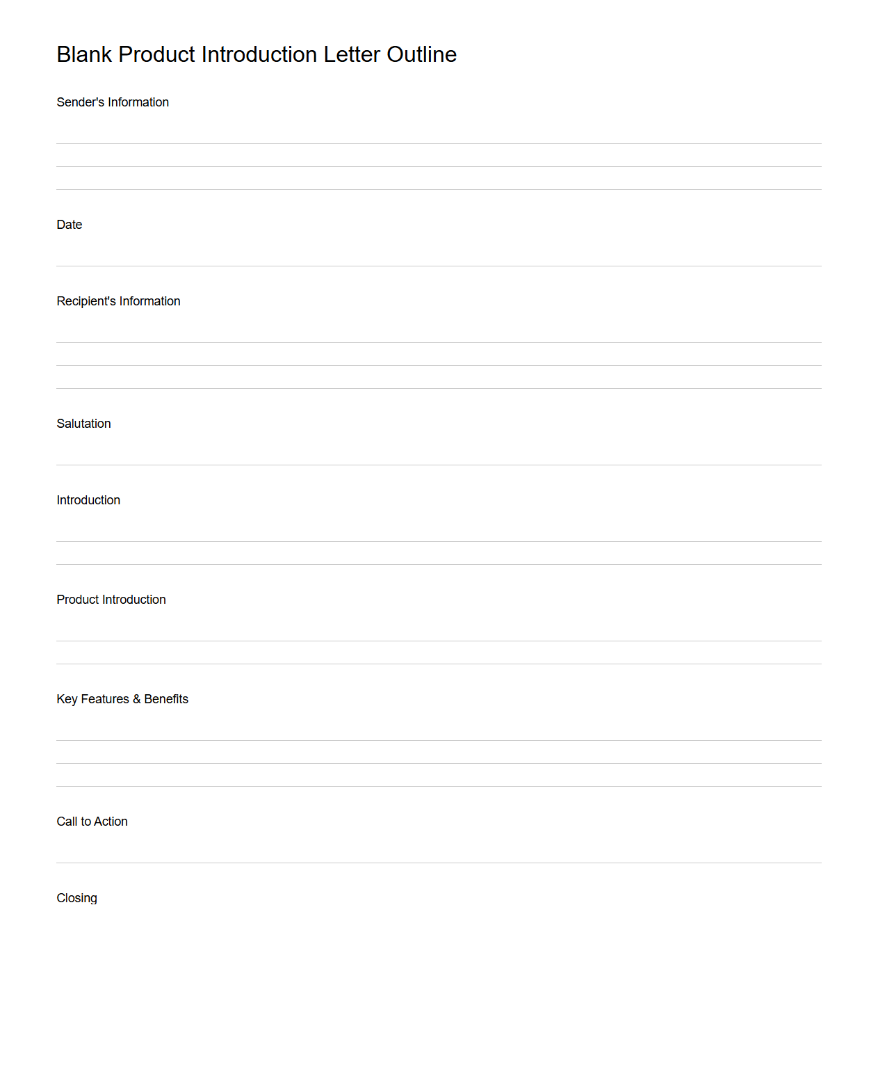 Blank Product Introduction Letter Outline