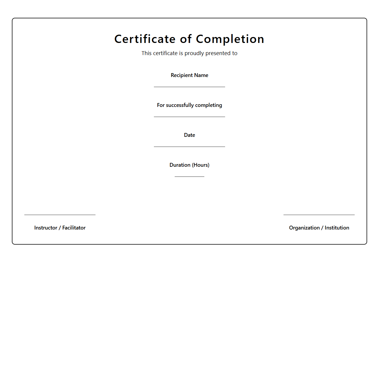 Blank Professional Development Certificate Template