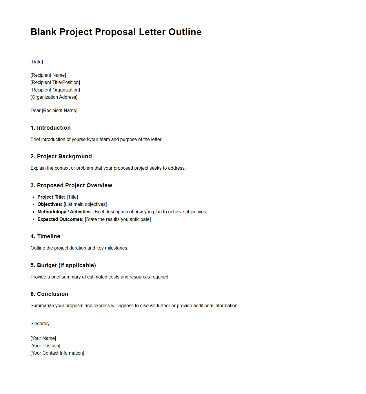 Blank Project Proposal Letter Outline