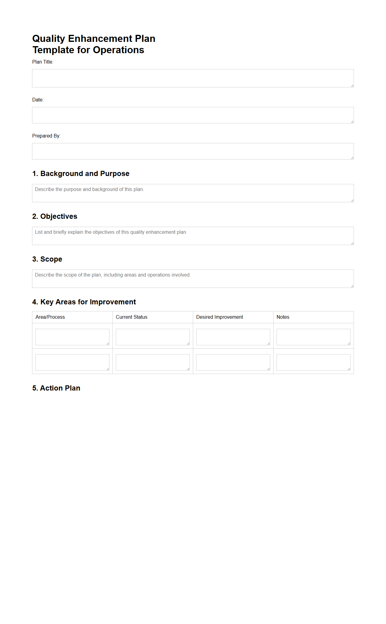 Blank Quality Enhancement Plan Template for Operations