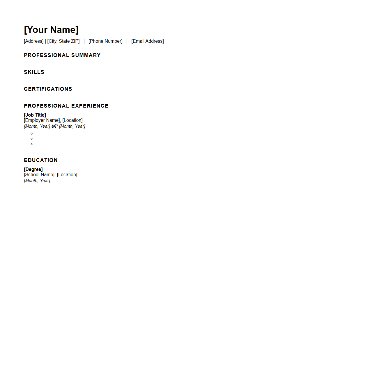 Blank Radiologic Technologist Resume Template