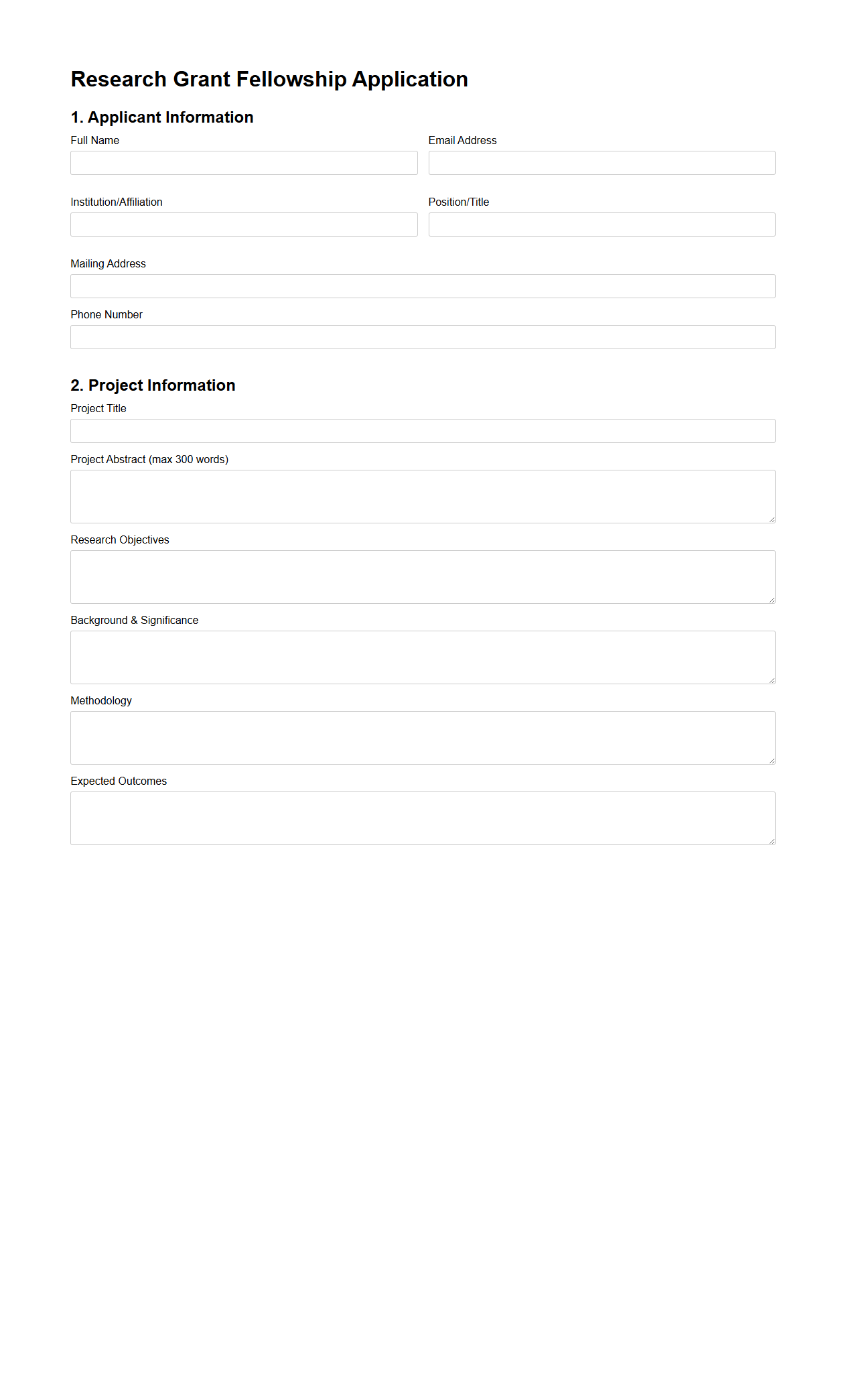 Blank Research Grant Fellowship Application Structure