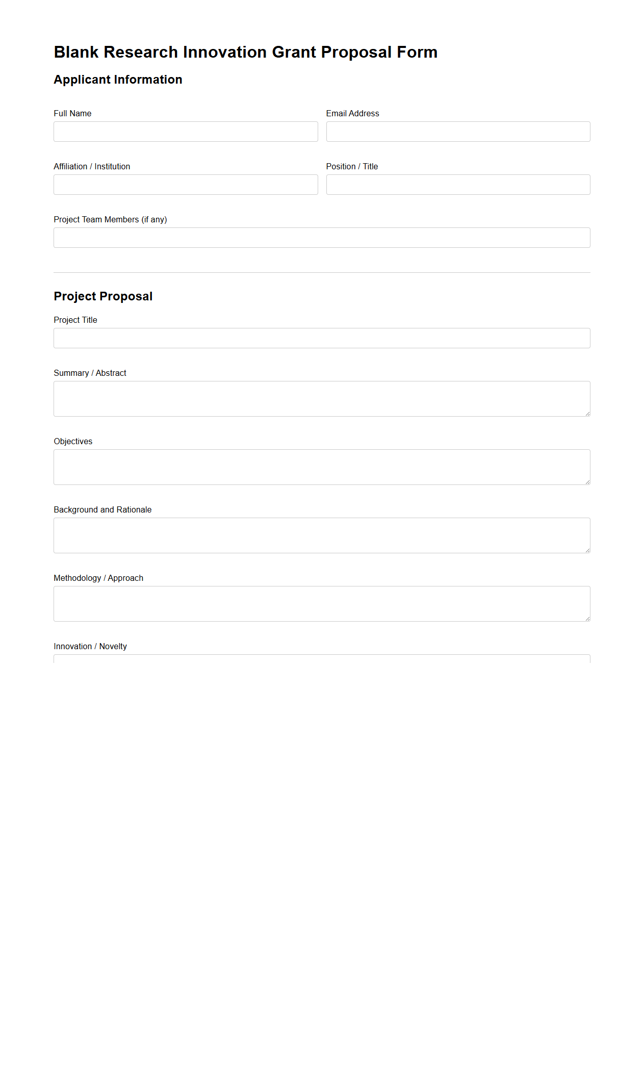 Blank Research Innovation Grant Proposal Form