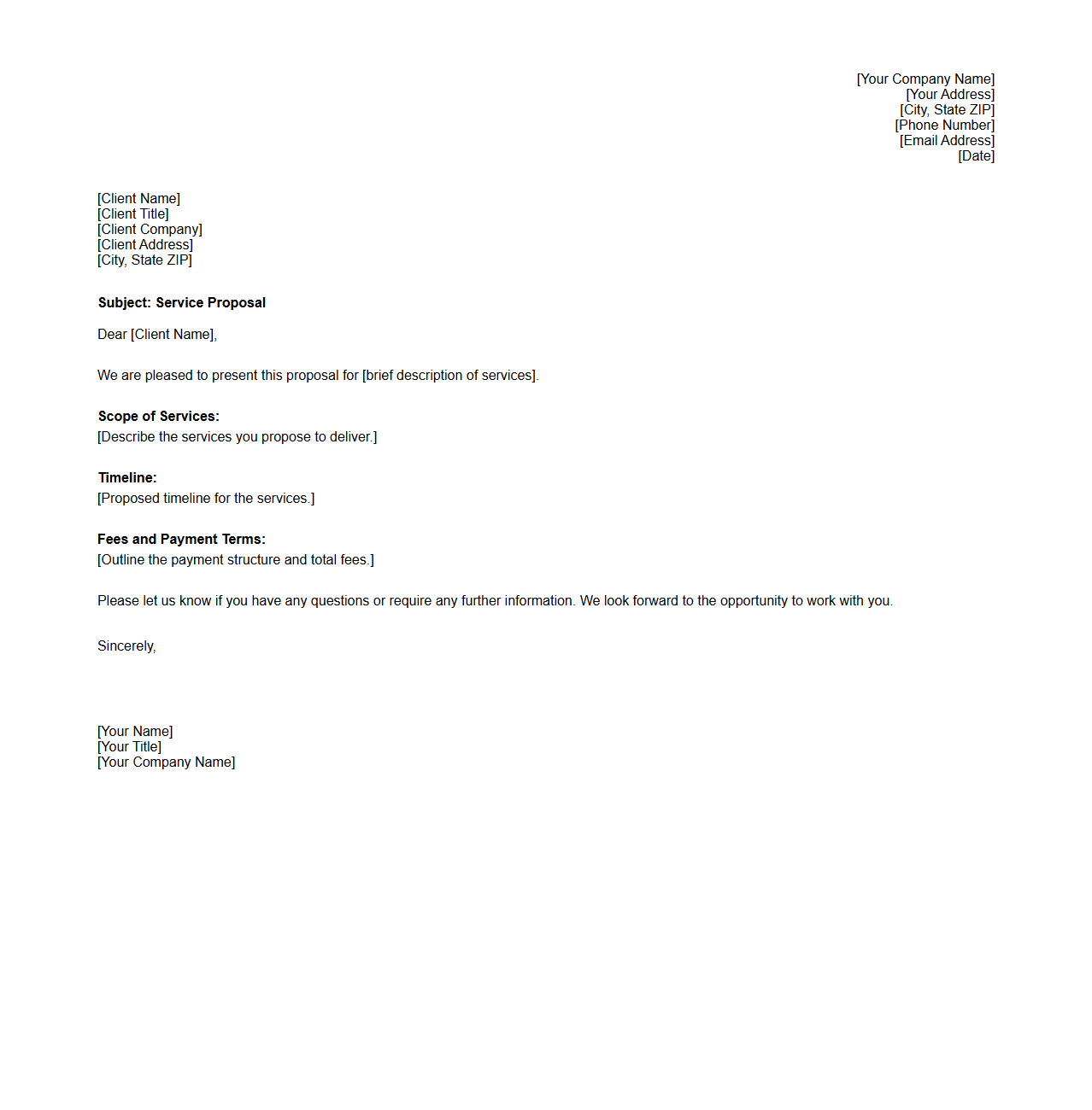 Blank Service Proposal Letter Template