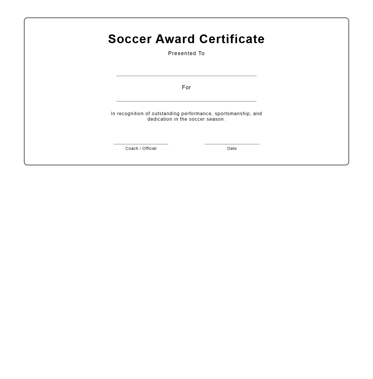 Blank Soccer Award Certificate Template