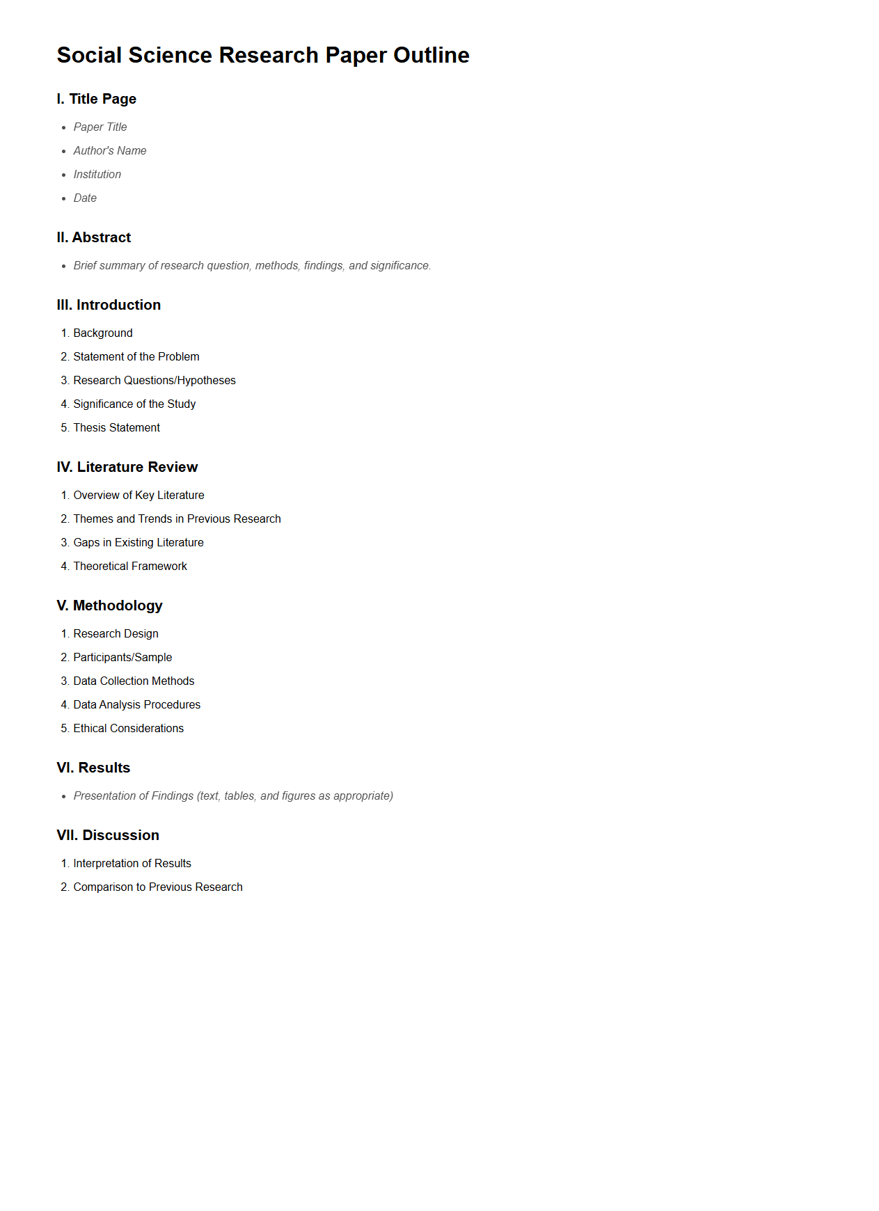 Blank Social Science Research Paper Outline