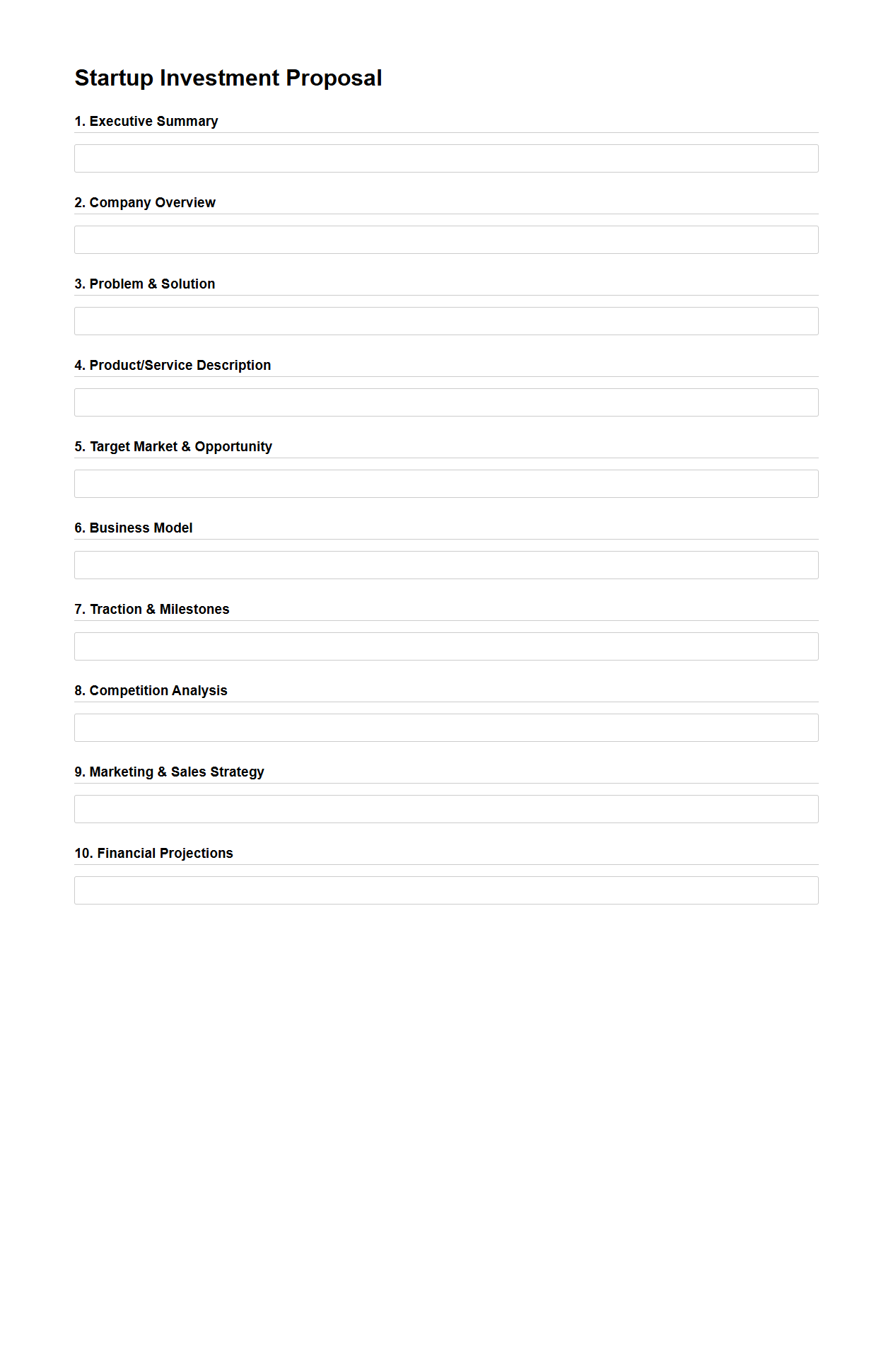 Blank Startup Investment Proposal Template for Angel Investors