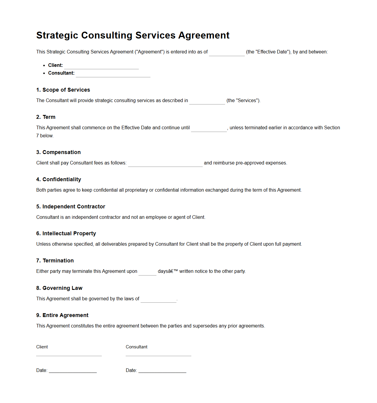 Blank Strategic Consulting Services Agreement