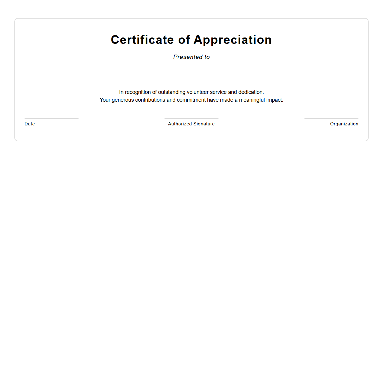 Blank Volunteer Appreciation Certificate Template