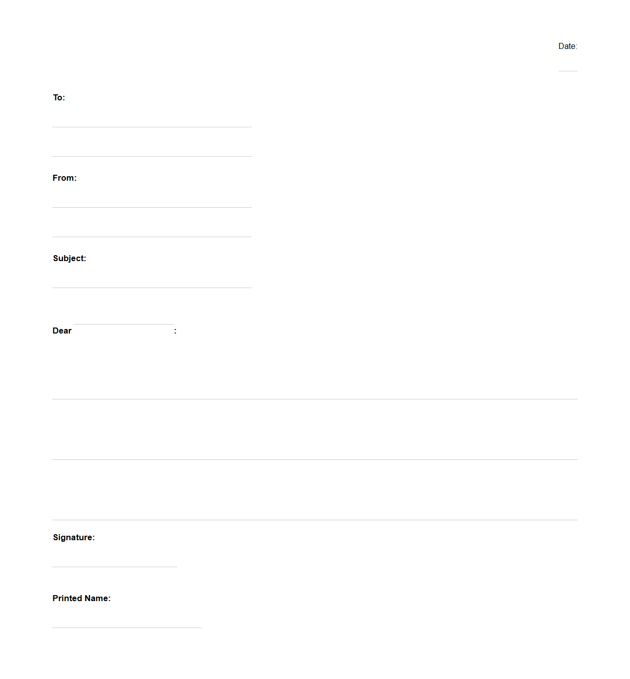 Blank Workplace Harassment Complaint Letter