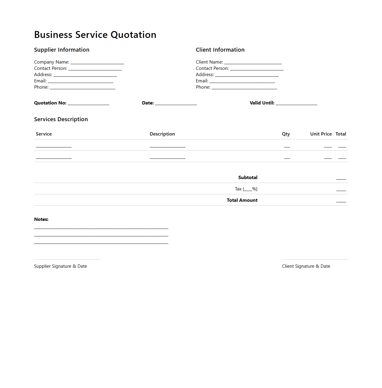 Business Service Quotation Template for Client Engagements