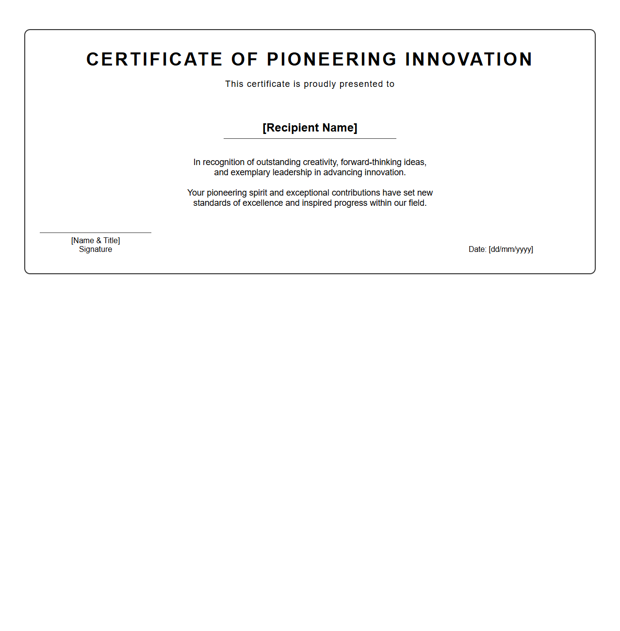 Certificate for Pioneering Innovation Template