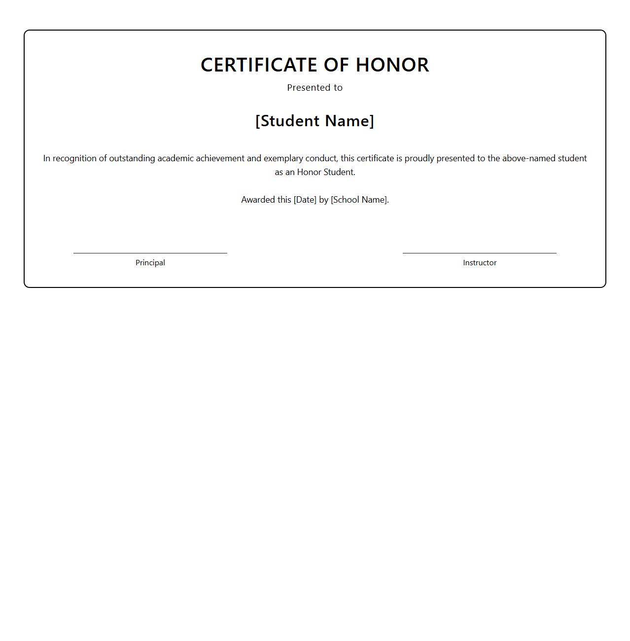 Certificate Template for Honor Student