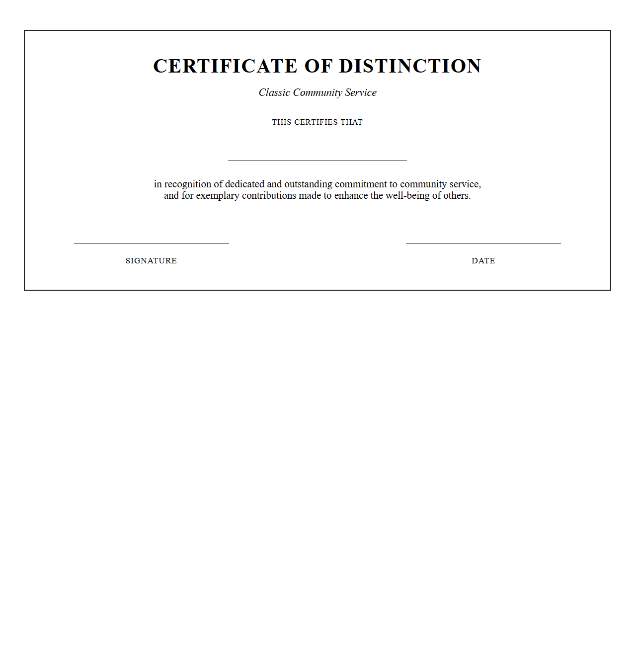 Classic Community Service Certificate of Distinction