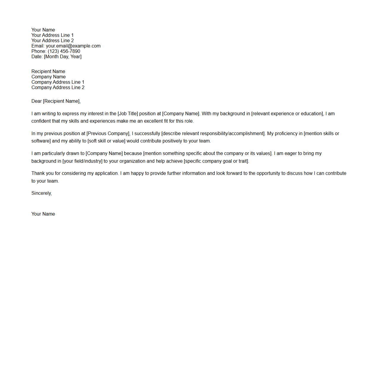 Clean Job Cover Letter Structure Example