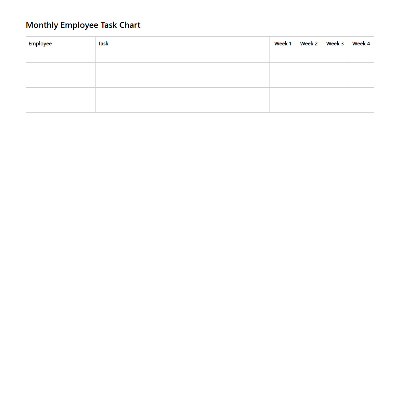 Clean Monthly Employee Task Chart